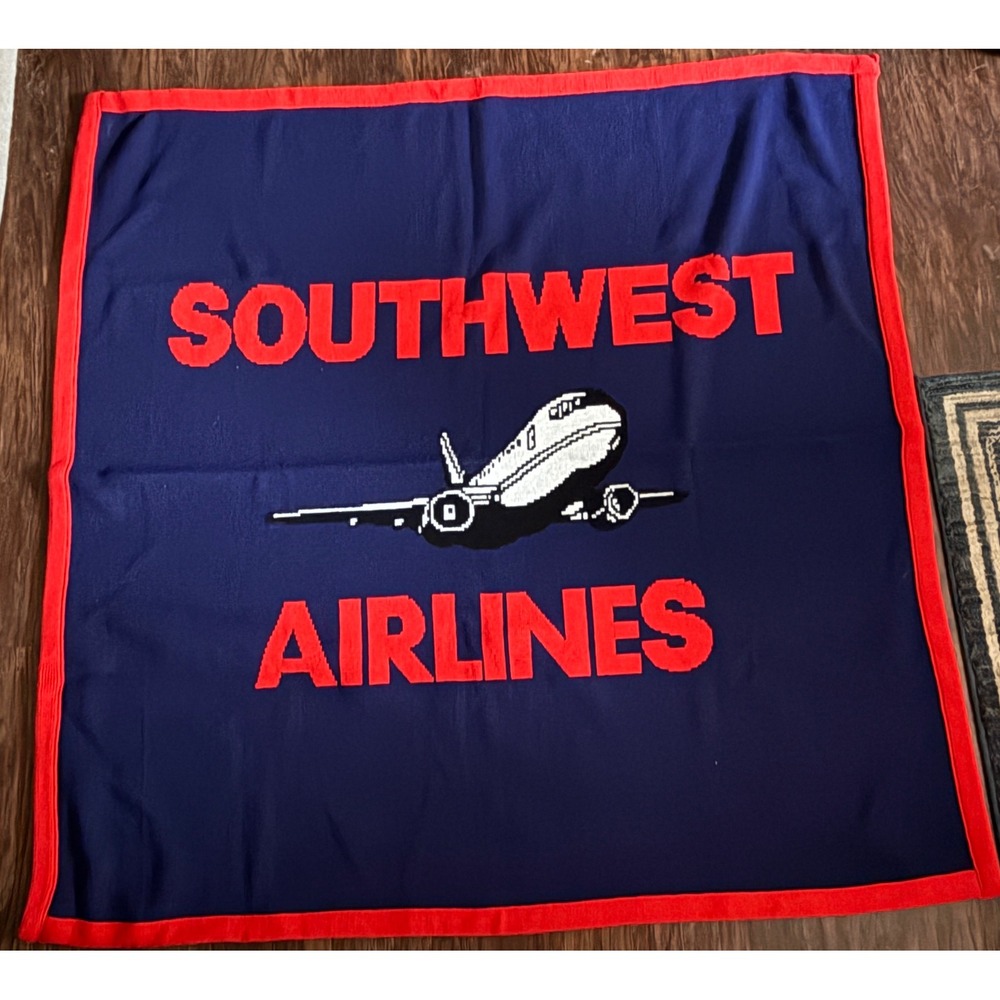 Vintage 80s‎ Southwest Airlines Airplane Throw Lap Blanket Logo Knits USA Made